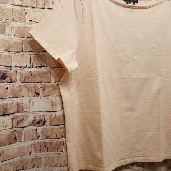 Lauren Ralph Lauren Light Peach/White Stripes T-Shirt 1X - Picture 2 of 10